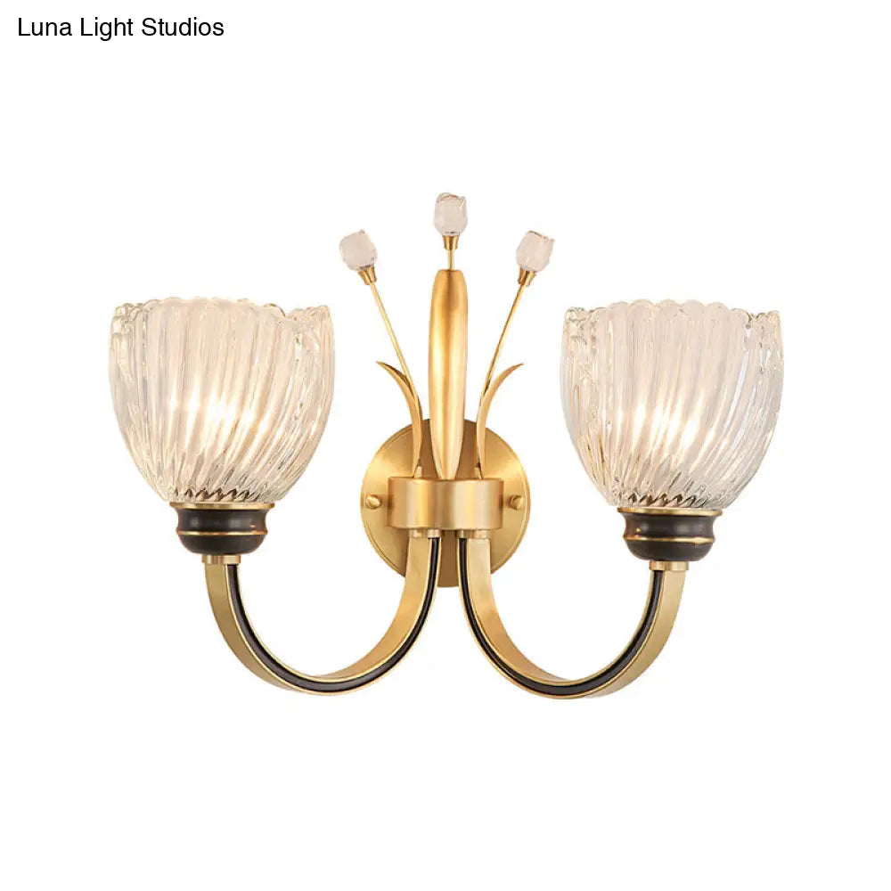 DecorBites™ DecorBites™ Modernist Crystal Shade Brass Wall Sconce for Living Room - 1/2-Light Bowl Wall Lighting