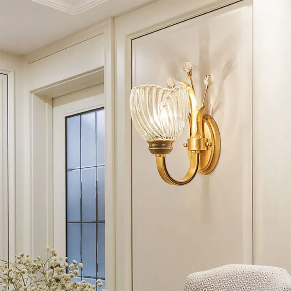 DecorBites™ DecorBites™ Modernist Crystal Shade Brass Wall Sconce for Living Room - 1/2-Light Bowl Wall Lighting