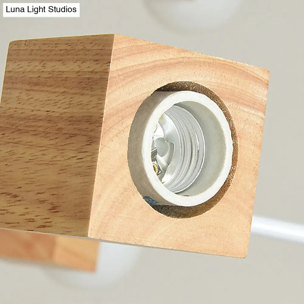 Modernist Curved Arm Pendant Chandelier: White/Black, Multi-Light Wood Hanging Lamp with Chain