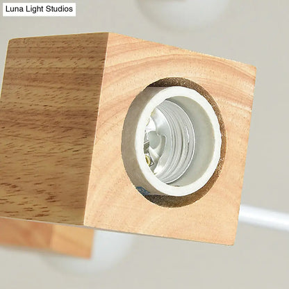 Modernist Curved Arm Pendant Chandelier: White/Black, Multi-Light Wood Hanging Lamp with Chain