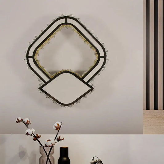 Modernist cut crystal led geometric wall sconce with black frame and embedded crystals for bedroom lighting 220v-240v 110v-120v