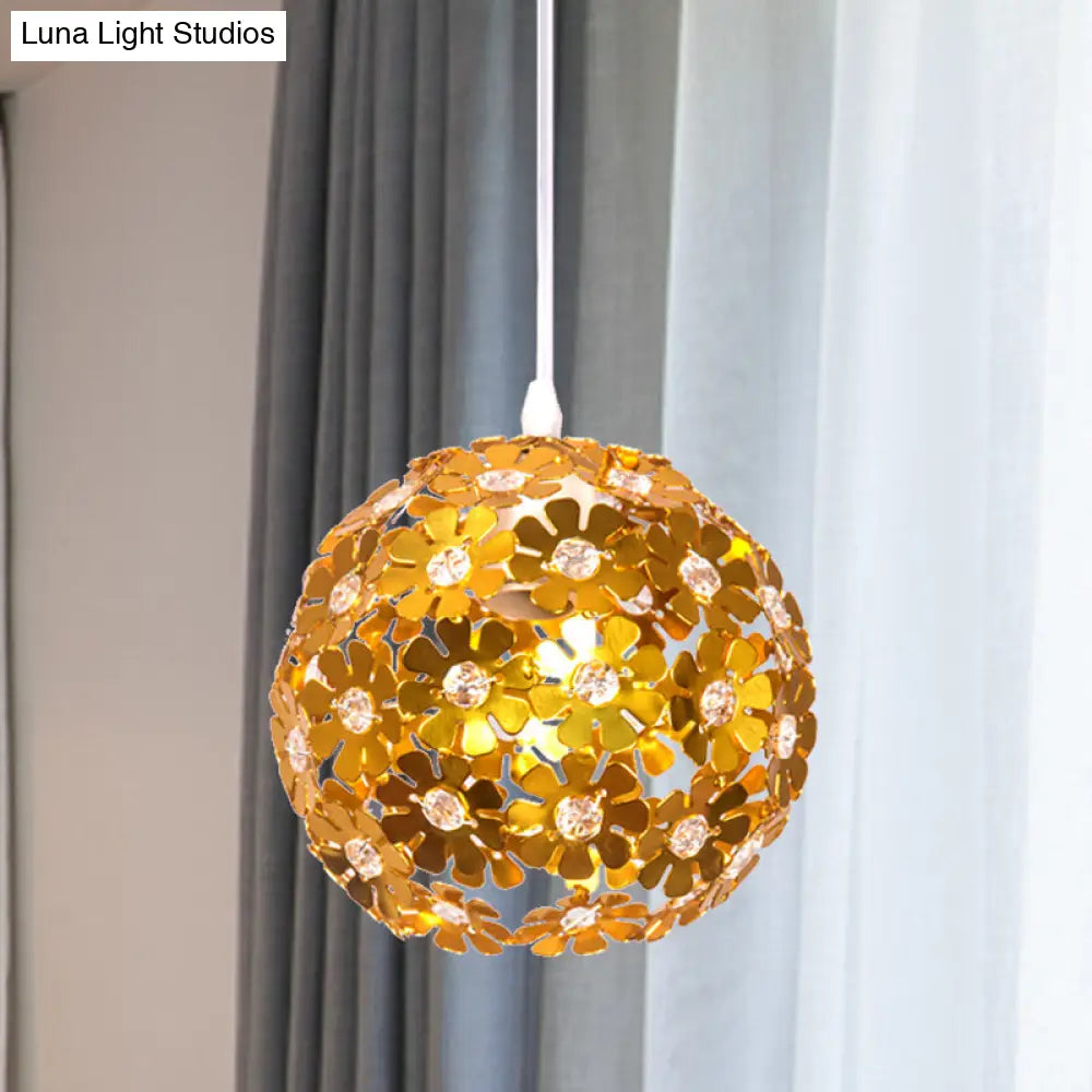 Modernist Domed Pendant Ceiling Lamp - Silver/Purple/Gold with Flower Aluminium Shade