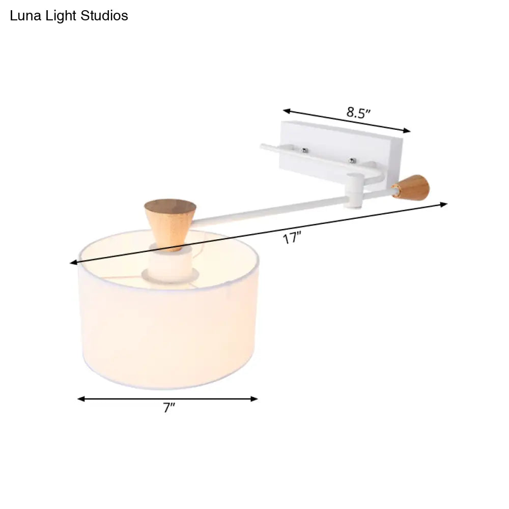 DecorBites™ DecorBites™ Modernist Drum Fabric Wall Sconce with Rotatable Arm and White Finish