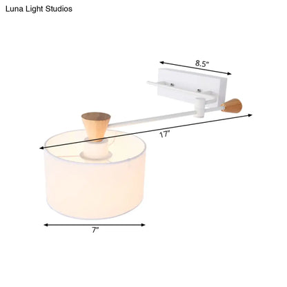 DecorBites™ DecorBites™ Modernist Drum Fabric Wall Sconce with Rotatable Arm and White Finish