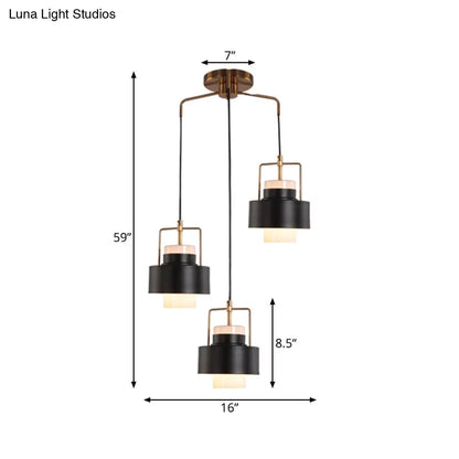 مصباح معلق معدني على شكل أسطوانة عصري - مصباح معلق أسود اللون مكون من 3 مصابيح