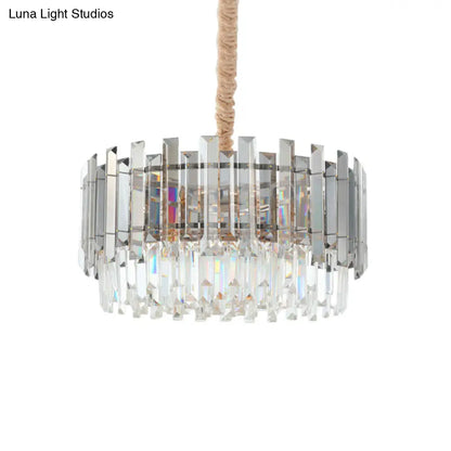 Lámpara de techo modernista de doble capa para comedor con pantallas de cristal transparente y gris humo - Colgante dorado de 9 bombillas