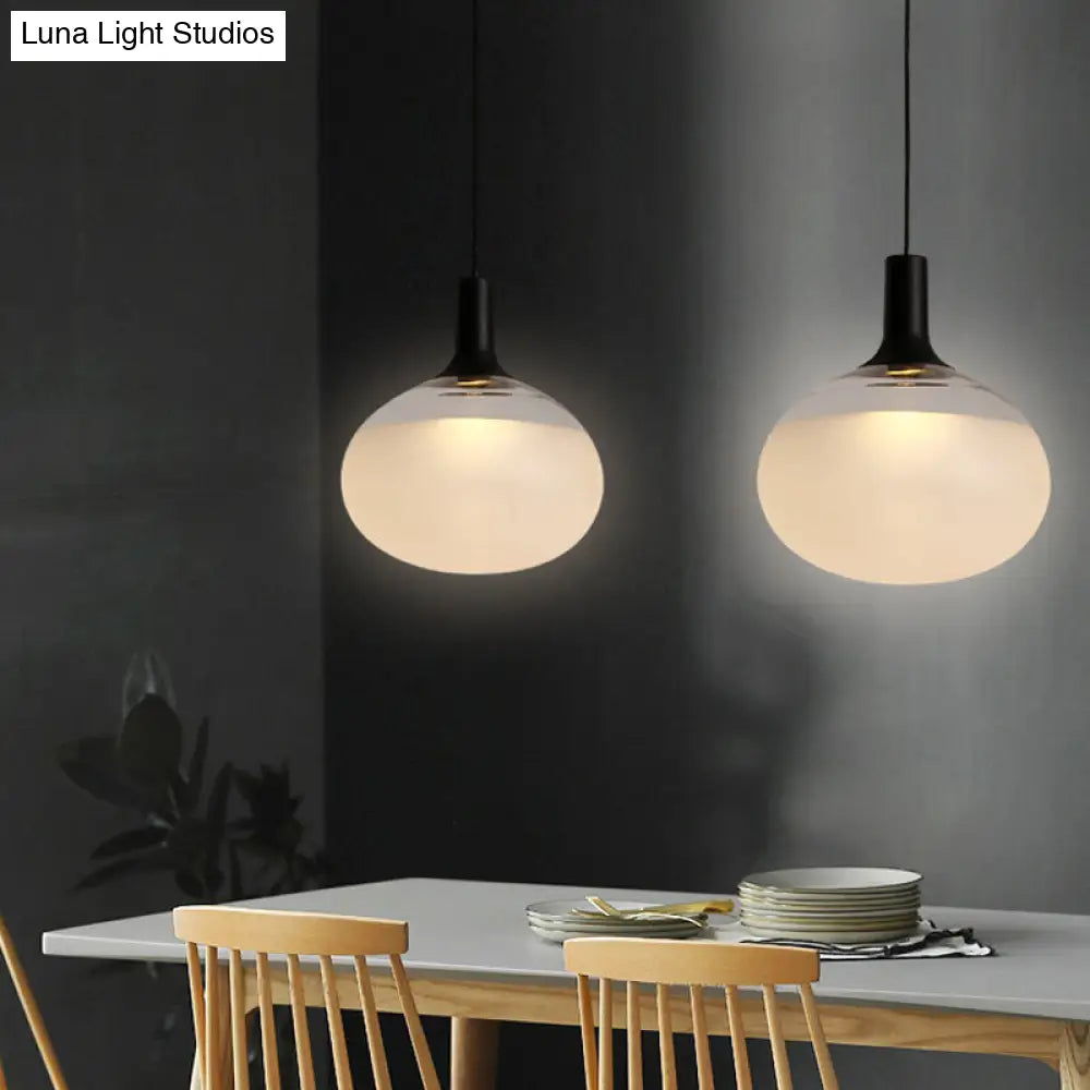 Modernist Elliptical Pendant Lamp with White/Grey/Amber Glass, Black LED, and White/Warm Light