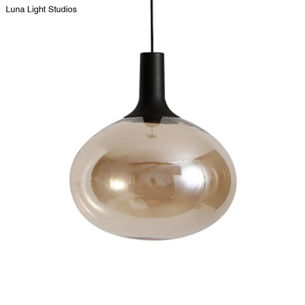 Modernist Elliptical Pendant Lamp with White/Grey/Amber Glass, Black LED, and White/Warm Light