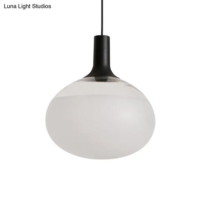 Modernist Elliptical Pendant Lamp with White/Grey/Amber Glass, Black LED, and White/Warm Light