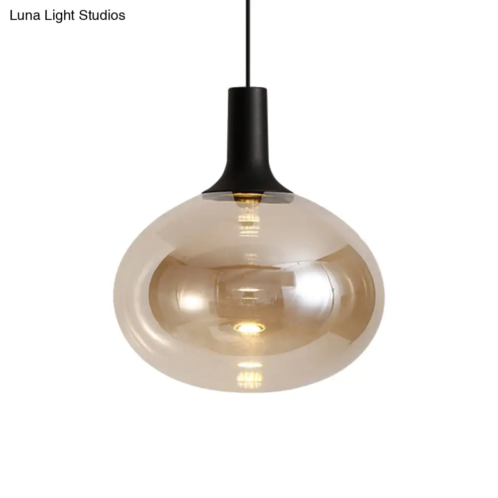 Modernist Elliptical Pendant Lamp with White/Grey/Amber Glass, Black LED, and White/Warm Light