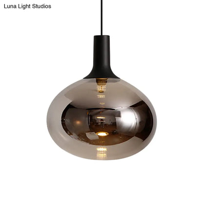 Modernist Elliptical Pendant Lamp with White/Grey/Amber Glass, Black LED, and White/Warm Light