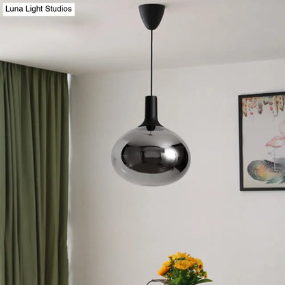 Modernist Elliptical Pendant Lamp with White/Grey/Amber Glass, Black LED, and White/Warm Light