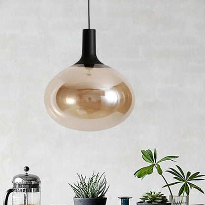 Modernist Elliptical Pendant Lamp with White/Grey/Amber Glass, Black LED, and White/Warm Light