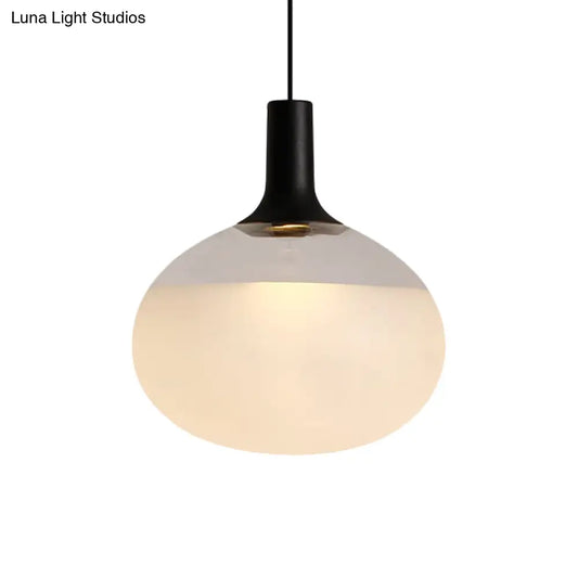 Modernist Elliptical Pendant Lamp with White/Grey/Amber Glass, Black LED, and White/Warm Light