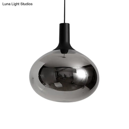 Modernist Elliptical Pendant Lamp with White/Grey/Amber Glass, Black LED, and White/Warm Light