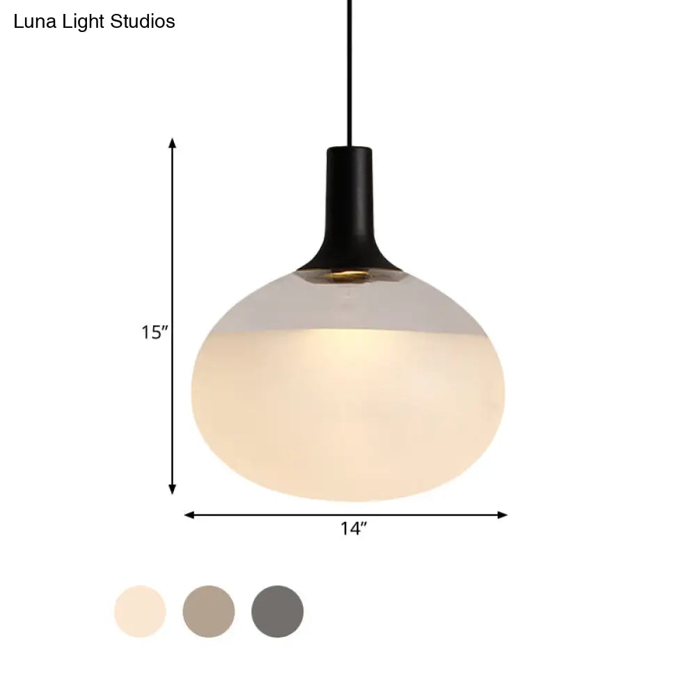 Modernist Elliptical Pendant Lamp with White/Grey/Amber Glass, Black LED, and White/Warm Light