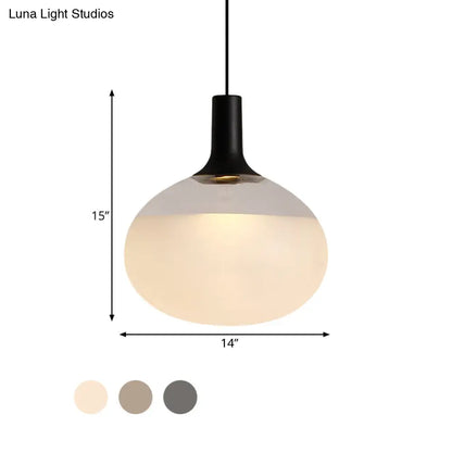 Modernist Elliptical Pendant Lamp with White/Grey/Amber Glass, Black LED, and White/Warm Light