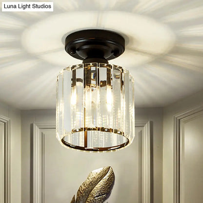 DecorBites™ DecorBites™ Modernist Flush Mount Ceiling Lamp: Clear Glass Cylinder Black Fixture for Corridor