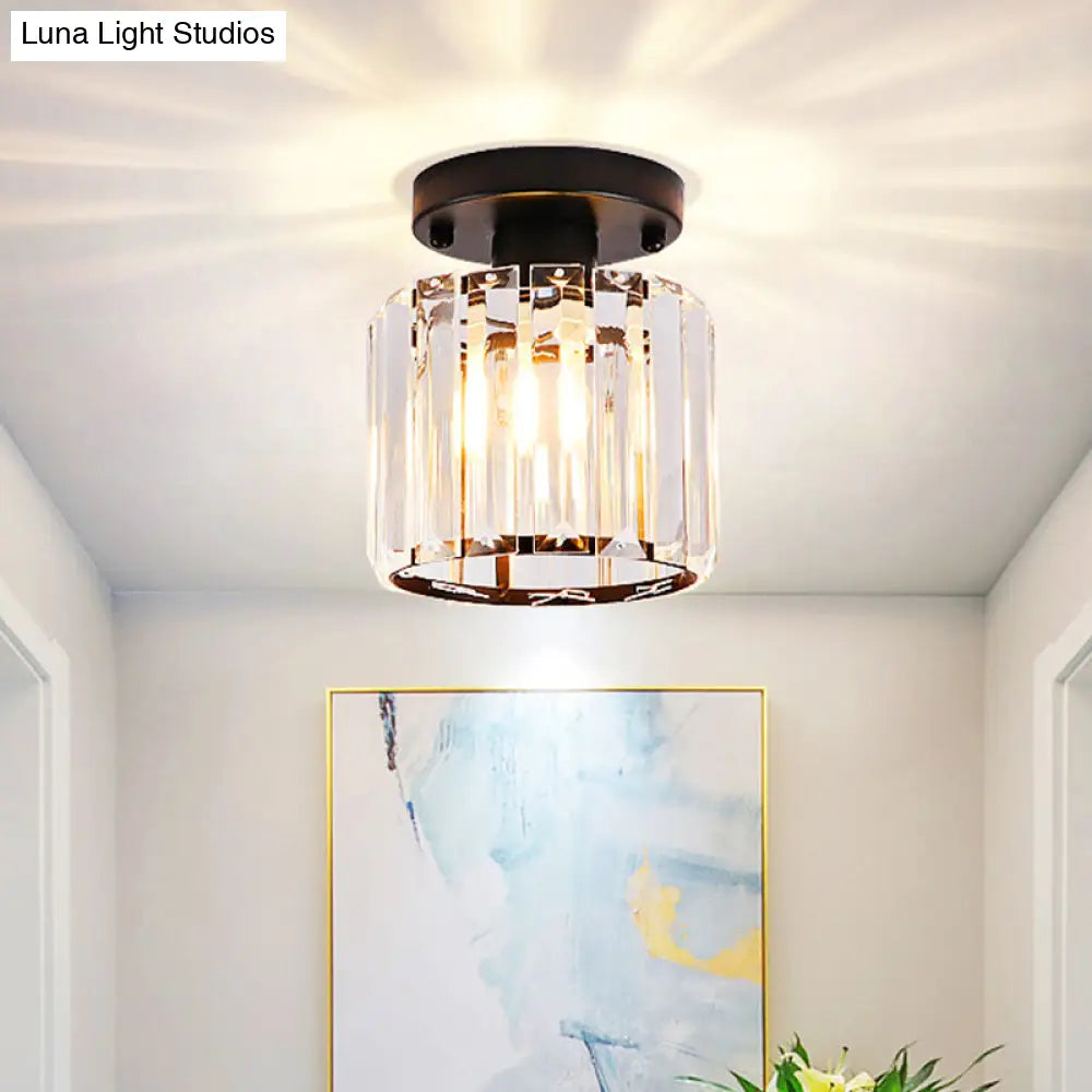 DecorBites™ DecorBites™ Modernist Flush Mount Ceiling Lamp: Clear Glass Cylinder Black Fixture for Corridor