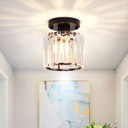 DecorBites™ DecorBites™ Modernist Flush Mount Ceiling Lamp: Clear Glass Cylinder Black Fixture for Corridor