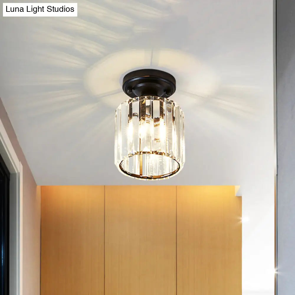 DecorBites™ DecorBites™ Modernist Flush Mount Ceiling Lamp: Clear Glass Cylinder Black Fixture for Corridor