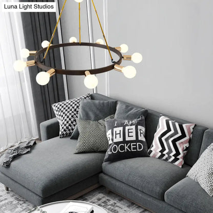 Lámpara de techo colgante modernista de cristal blanco esmerilado con forma de burbuja - 11 luces, color negro