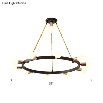 Lámpara de techo colgante modernista de cristal blanco esmerilado con forma de burbuja - 11 luces, color negro