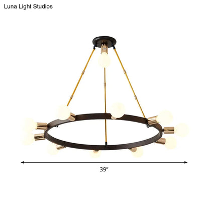 Lámpara de techo colgante modernista de cristal blanco esmerilado con forma de burbuja - 11 luces, color negro