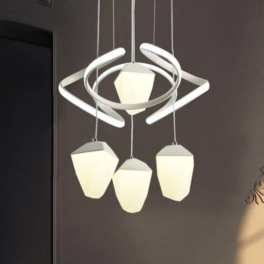 Modernist Geometric Acrylic Cluster Pendant - 4-Light White LED Ceiling Suspension Lamp