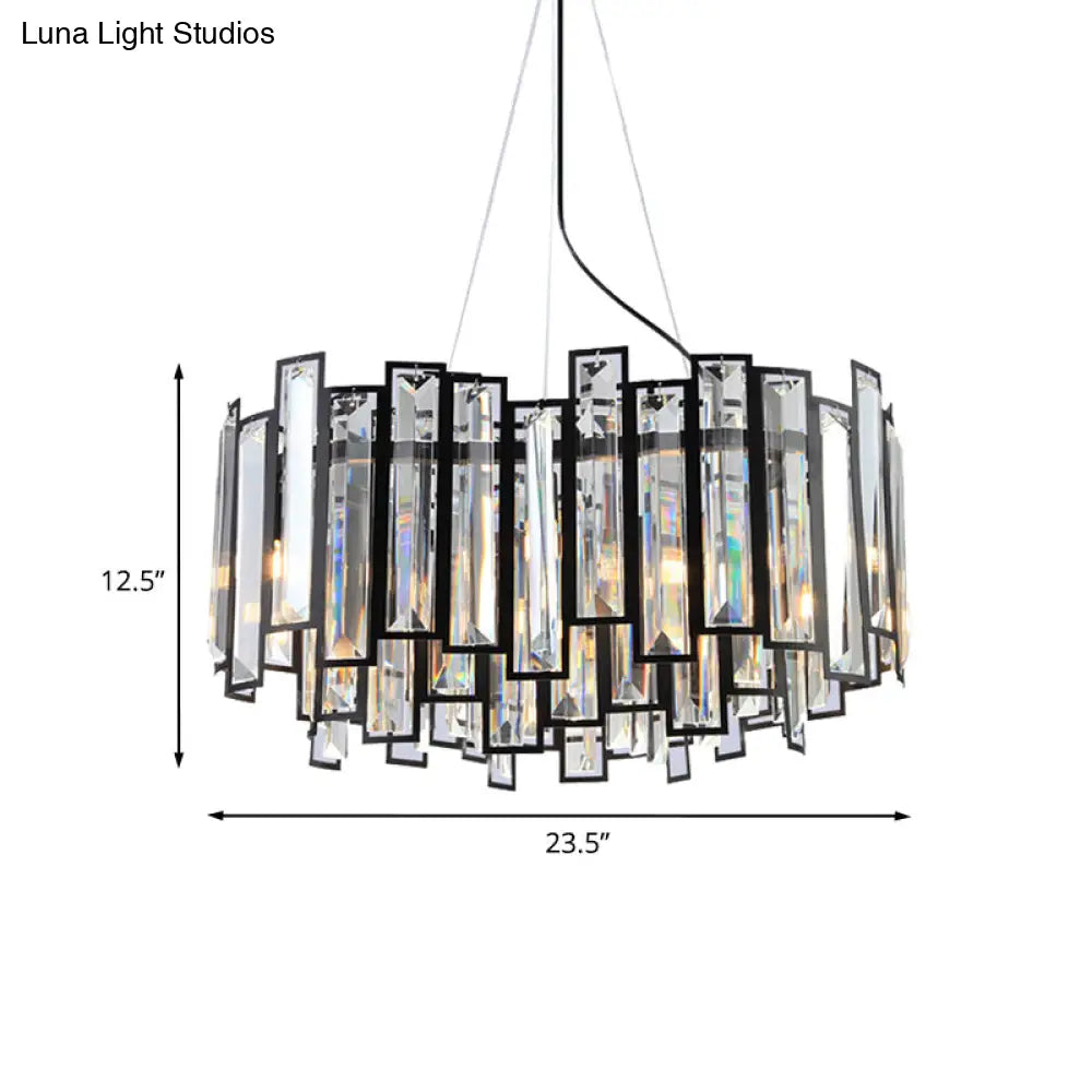 Kit de lámpara colgante geométrica modernista para comedor con prisma de cristal transparente, candelabro LED negro - 6 cabezales