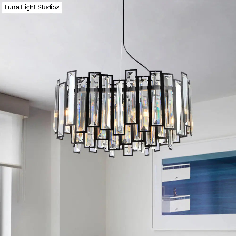 Kit de lámpara colgante geométrica modernista para comedor con prisma de cristal transparente, candelabro LED negro - 6 cabezales