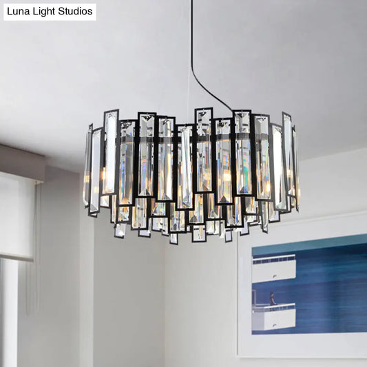 Kit de lámpara colgante geométrica modernista para comedor con prisma de cristal transparente, candelabro LED negro - 6 cabezales