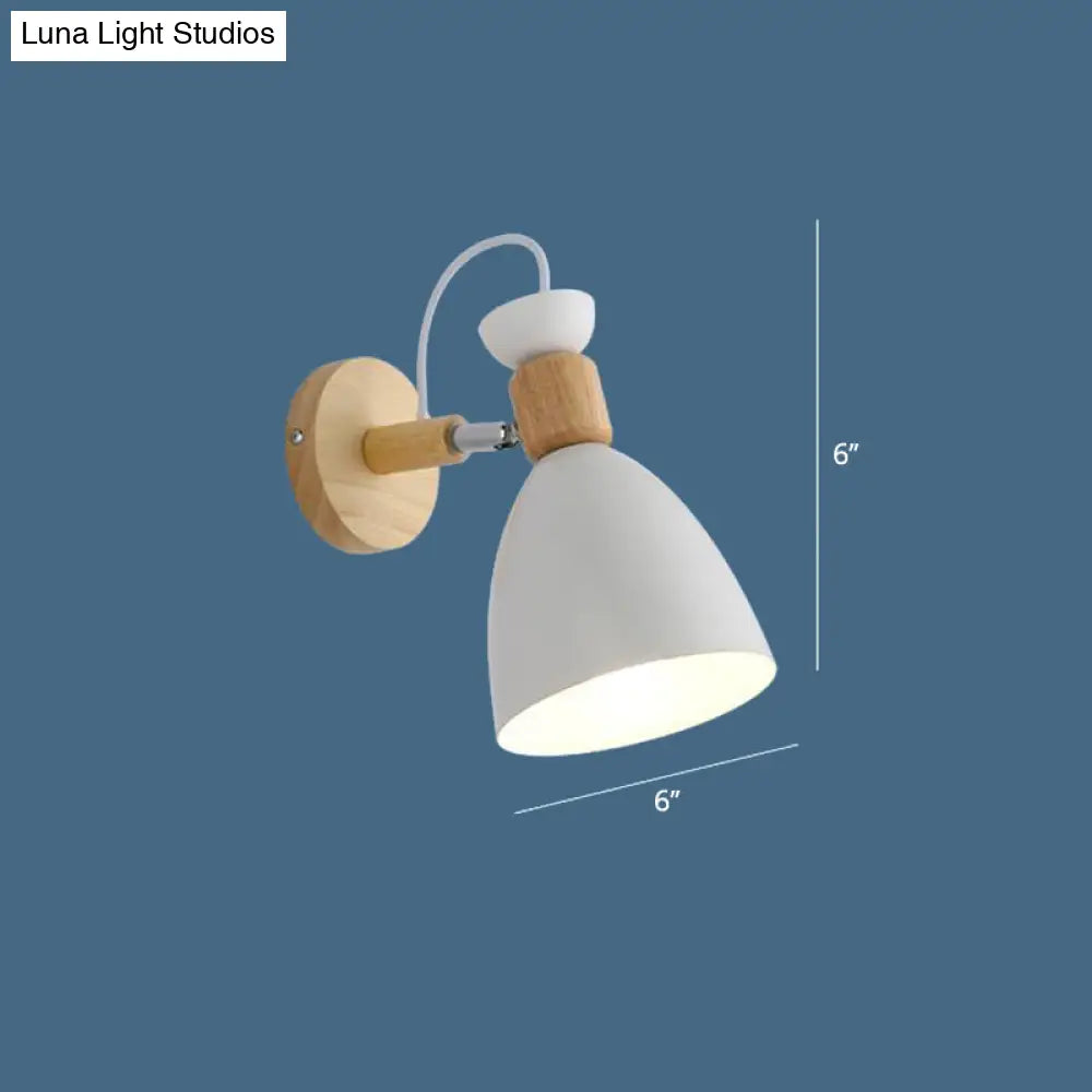 DecorBites™ DecorBites™ Modernist Geometry Single Head Wall Light - White Iron Fixture with Round Wood Backplate