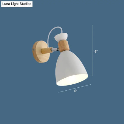 DecorBites™ DecorBites™ Modernist Geometry Single Head Wall Light - White Iron Fixture with Round Wood Backplate