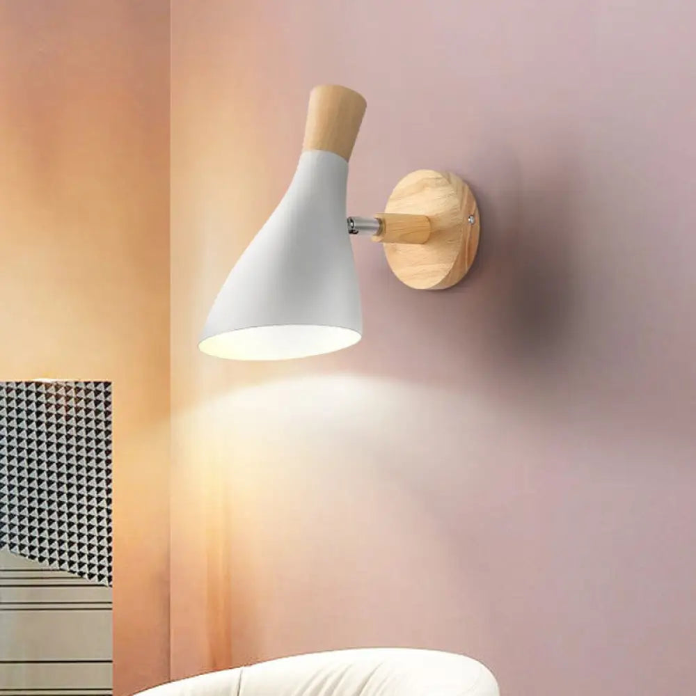 DecorBites™ DecorBites™ Modernist Geometry Single Head Wall Light - White Iron Fixture with Round Wood Backplate