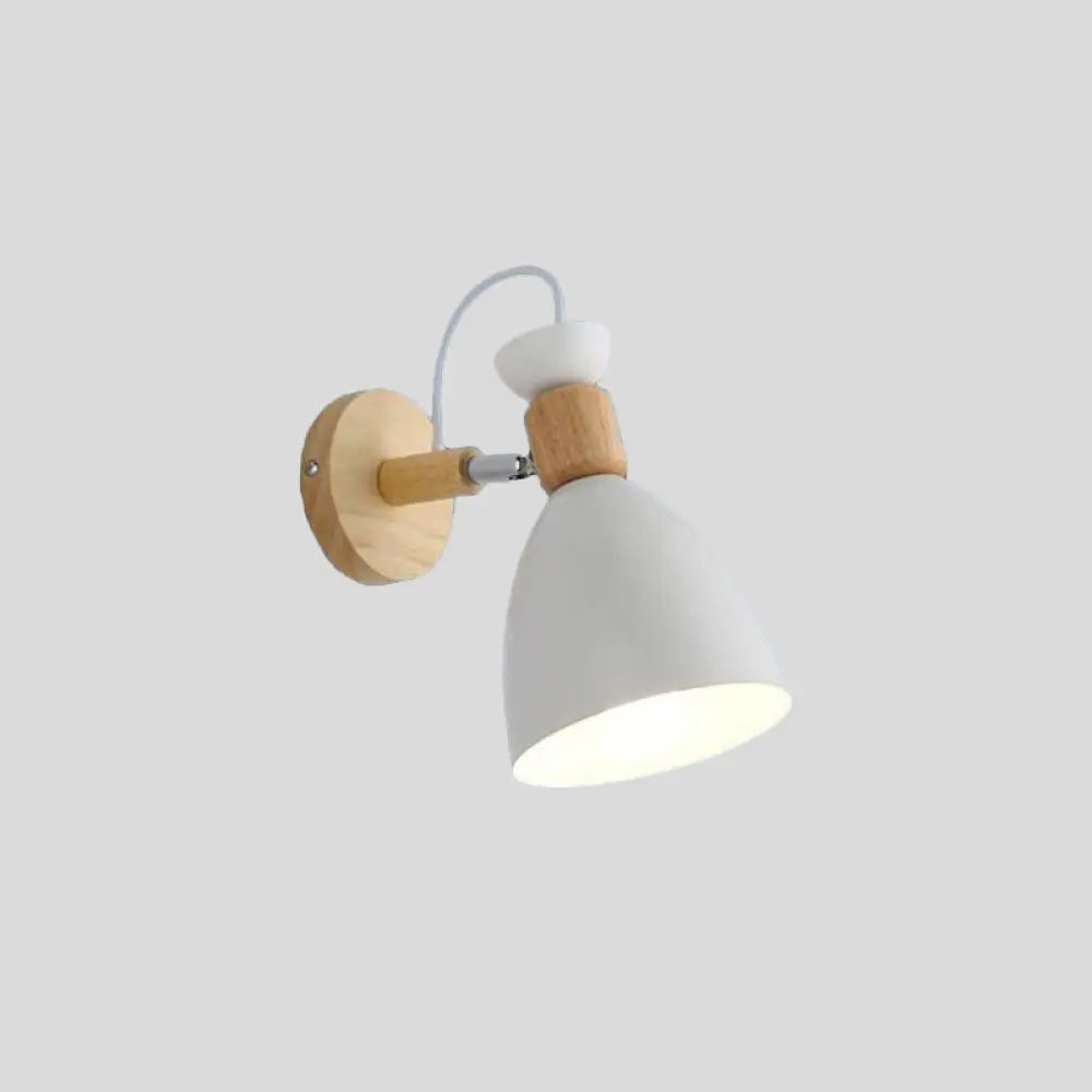DecorBites™ DecorBites™ Modernist Geometry Single Head Wall Light - White Iron Fixture with Round Wood Backplate
