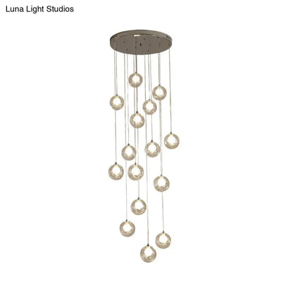 Modernist Glass Pendant Light with 16 Clear Dimpled Balls in White