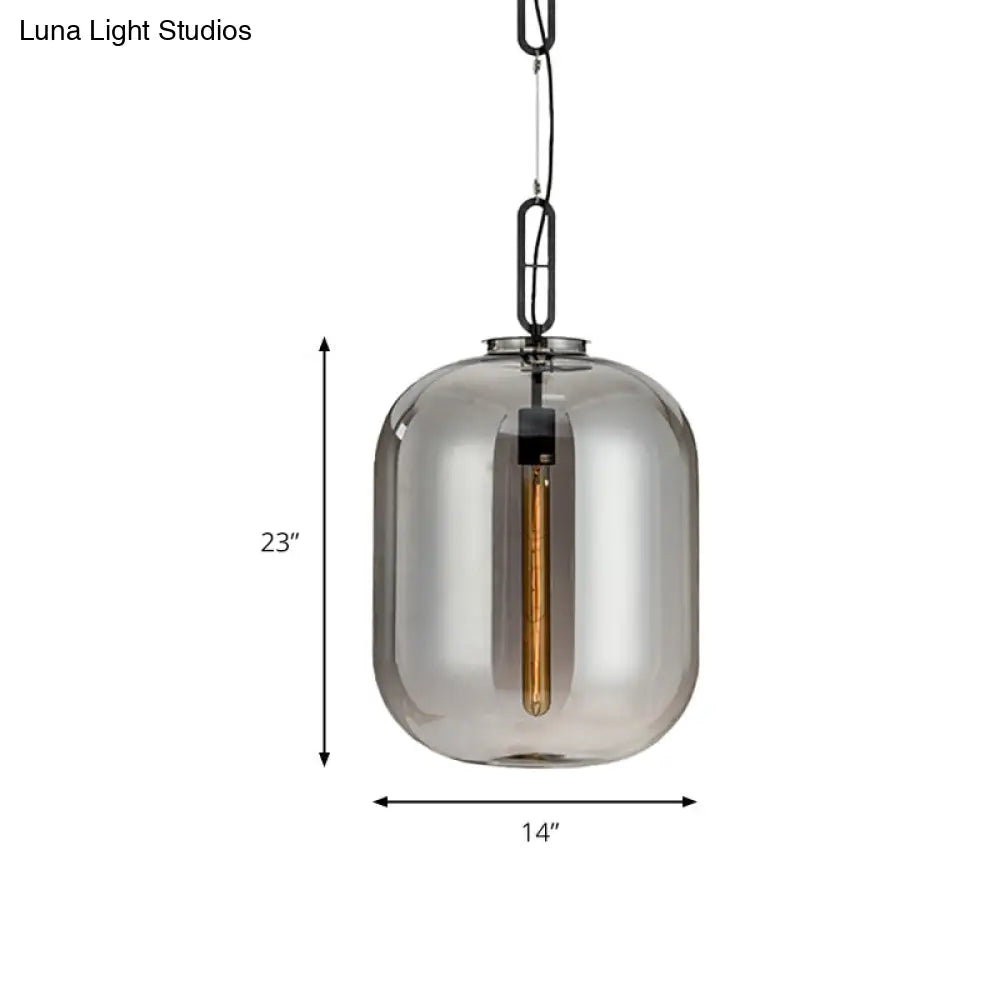 Modernist Glass Shade Oval Pendant Light Fixture for Bedroom, 1 Light, Amber/Smoke Gray, 10"/14" W