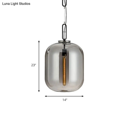 Modernist Glass Shade Oval Pendant Light Fixture for Bedroom, 1 Light, Amber/Smoke Gray, 10"/14" W