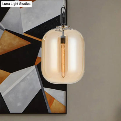 Modernist Glass Shade Oval Pendant Light Fixture for Bedroom, 1 Light, Amber/Smoke Gray, 10"/14" W