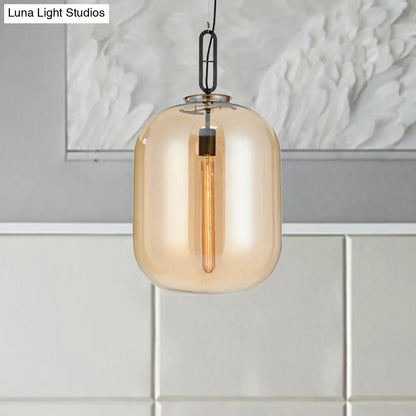 Modernist Glass Shade Oval Pendant Light Fixture for Bedroom, 1 Light, Amber/Smoke Gray, 10"/14" W