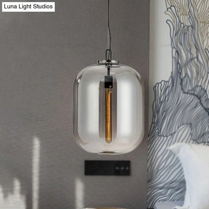 Modernist Glass Shade Oval Pendant Light Fixture for Bedroom, 1 Light, Amber/Smoke Gray, 10"/14" W