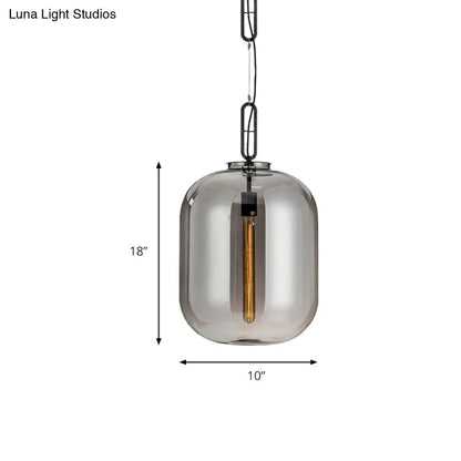 Modernist Glass Shade Oval Pendant Light Fixture for Bedroom, 1 Light, Amber/Smoke Gray, 10"/14" W