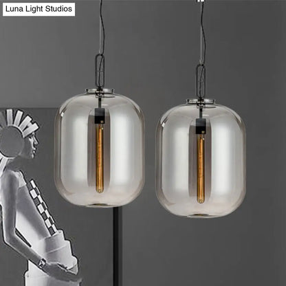 Modernist Glass Shade Oval Pendant Light Fixture for Bedroom, 1 Light, Amber/Smoke Gray, 10"/14" W