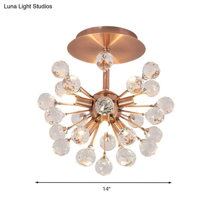 DecorBites™ DecorBites™ Modernist Globe Semi-Flush Mount Crystal Ceiling Light Fixture with Brass Finish - 6 Bulbs