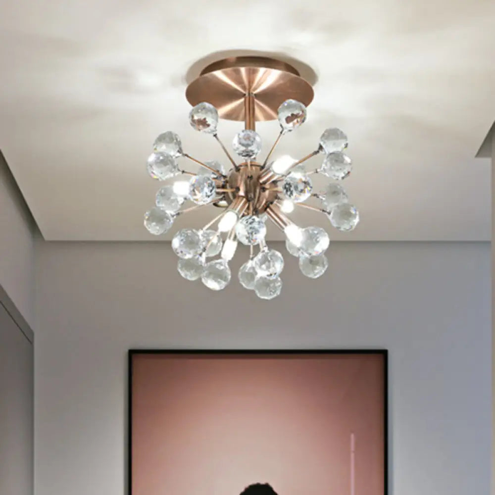 DecorBites™ DecorBites™ Modernist Globe Semi-Flush Mount Crystal Ceiling Light Fixture with Brass Finish - 6 Bulbs