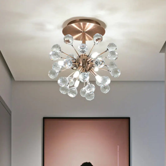 DecorBites™ DecorBites™ Modernist Globe Semi-Flush Mount Crystal Ceiling Light Fixture with Brass Finish - 6 Bulbs