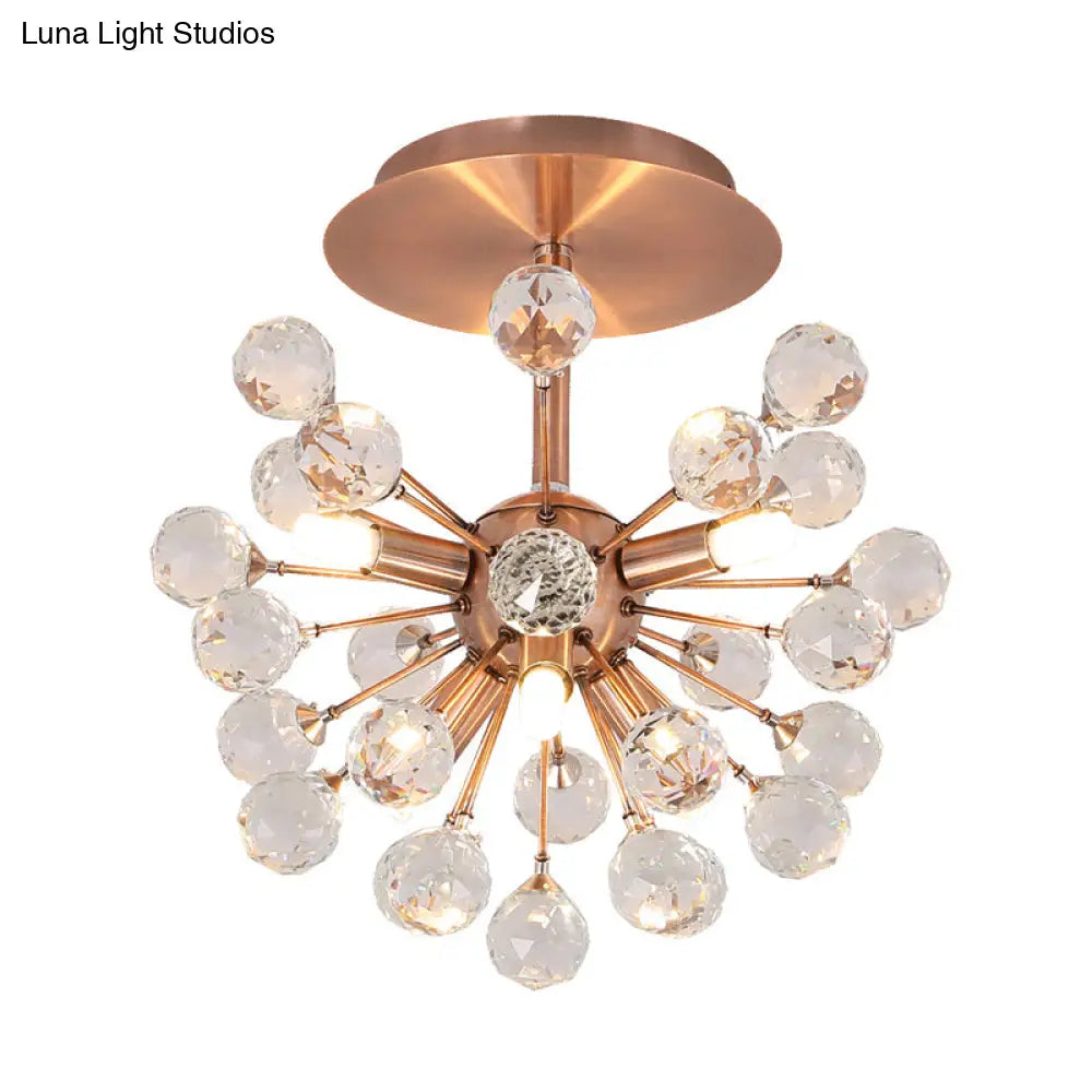 DecorBites™ DecorBites™ Modernist Globe Semi-Flush Mount Crystal Ceiling Light Fixture with Brass Finish - 6 Bulbs