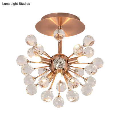 DecorBites™ DecorBites™ Modernist Globe Semi-Flush Mount Crystal Ceiling Light Fixture with Brass Finish - 6 Bulbs