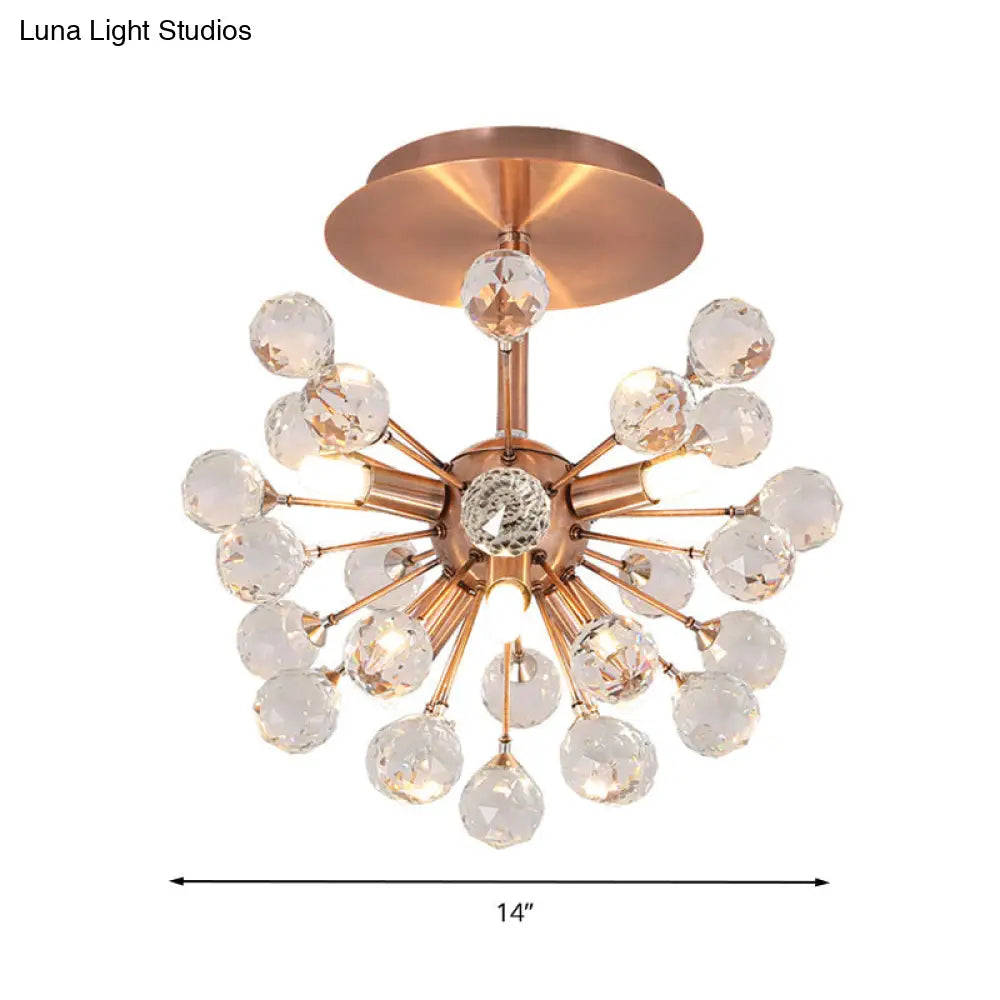 DecorBites™ DecorBites™ Modernist Globe Semi-Flush Mount Crystal Ceiling Light Fixture with Brass Finish - 6 Bulbs